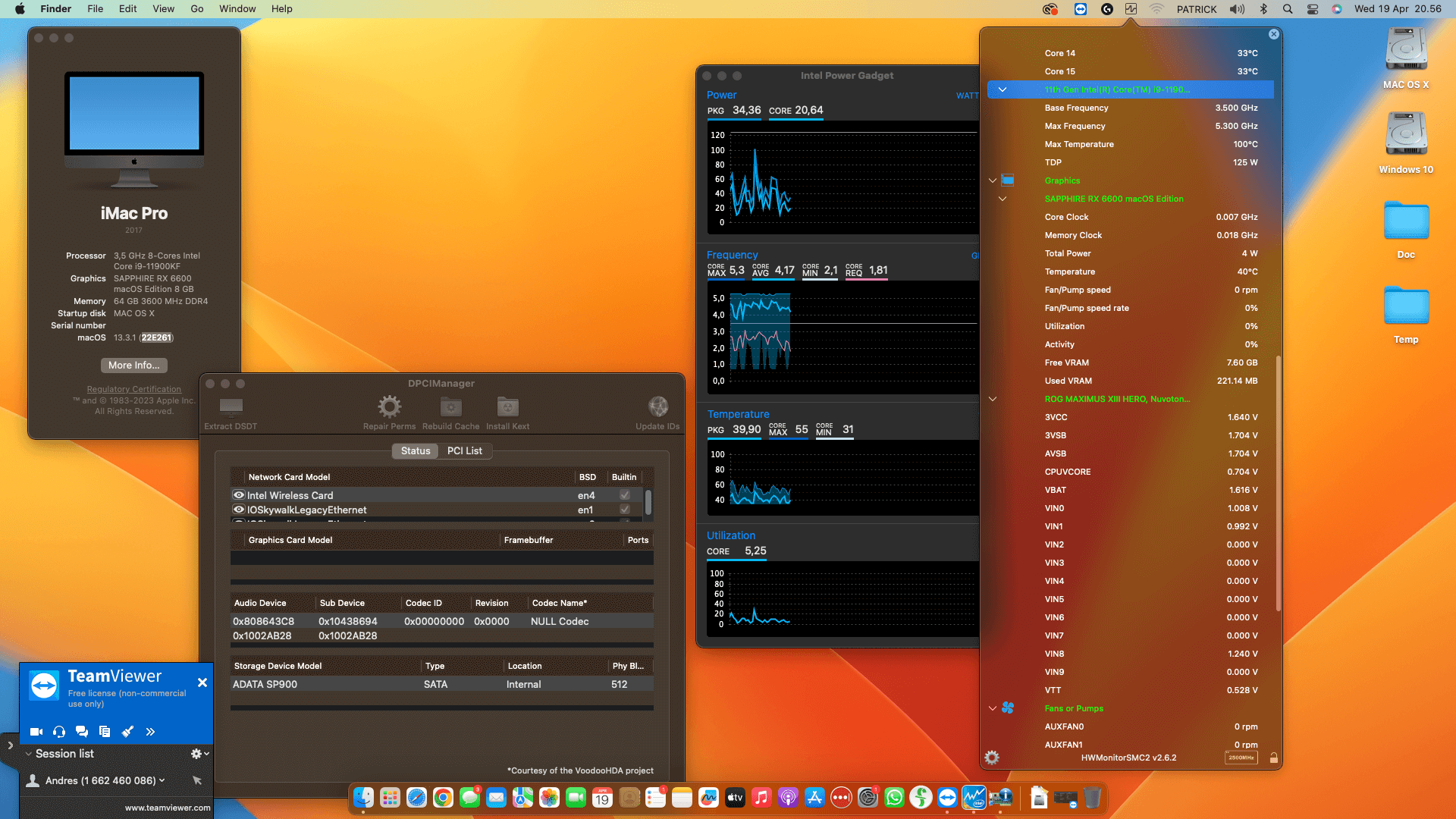 Success Hackintosh macOS Ventura 13.3.1 Build 22E261 in Asus ROG Maximus XIII Hero + Intel Core i9 11900KF + Sapphire RX 6600